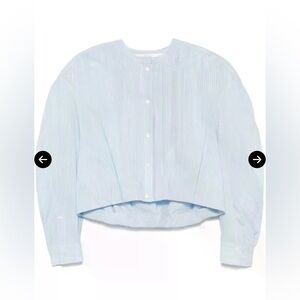 TELA Italian Brand Pinstriped Shirt White Blue Size XS Cotton Blend Cropped